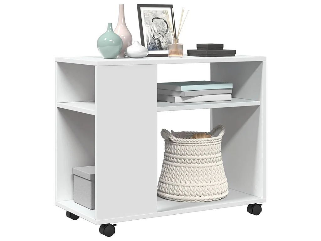 Mesa auxiliar con ruedas madera ingeniería blanco 70x35x60 cm