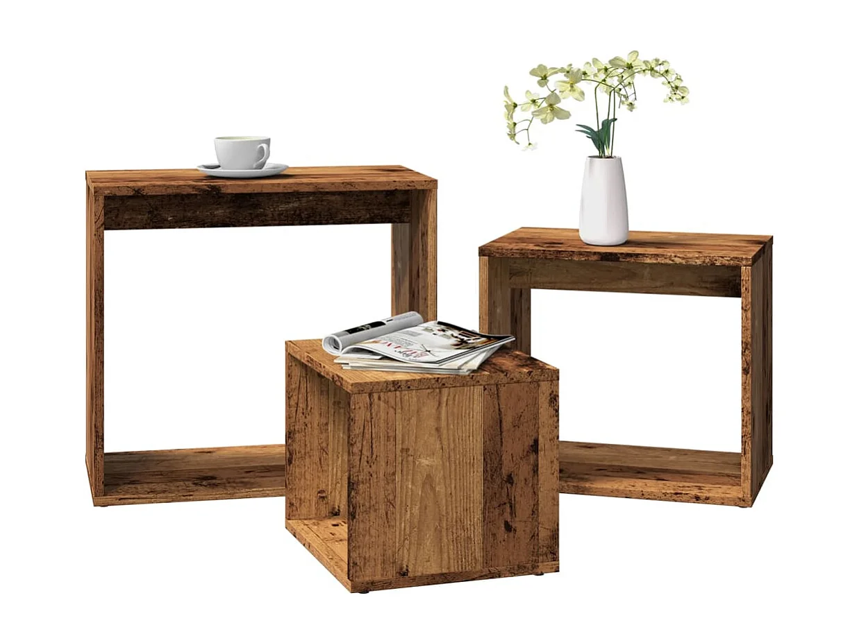 Tables gigognes 3 pcs vieux bois bois d'ingénierie
