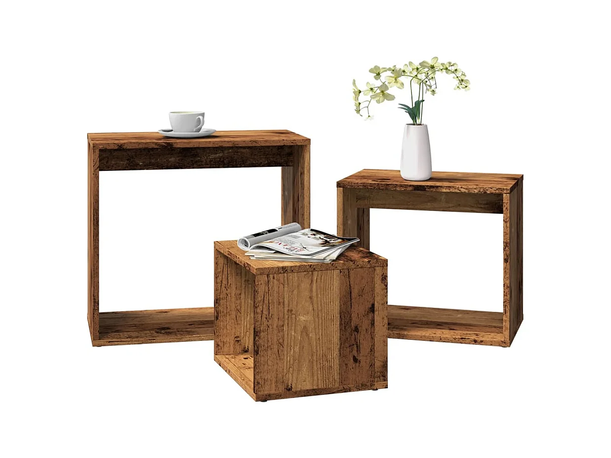 Tables gigognes 3 pcs vieux bois bois d'ingénierie