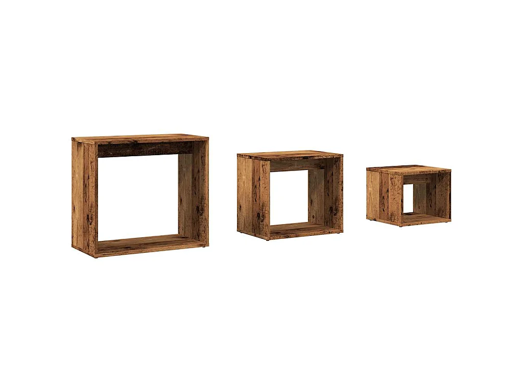 3-delige Tafeltjesset bewerkt hout oud houtkleurig