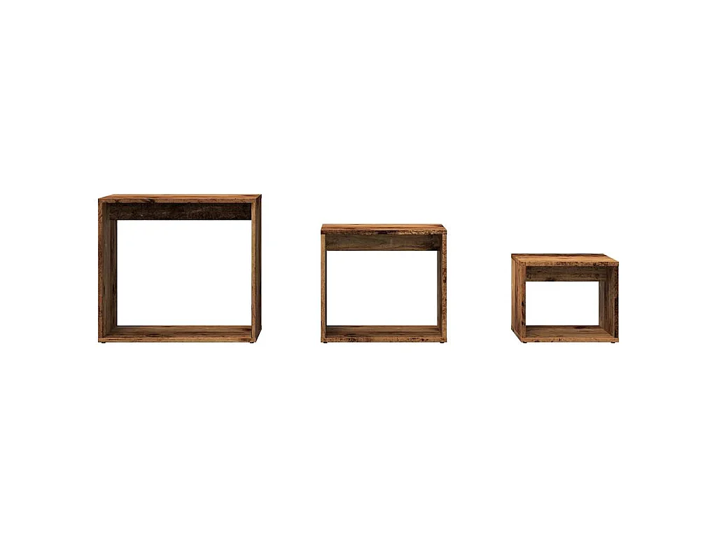 3-delige Tafeltjesset bewerkt hout oud houtkleurig