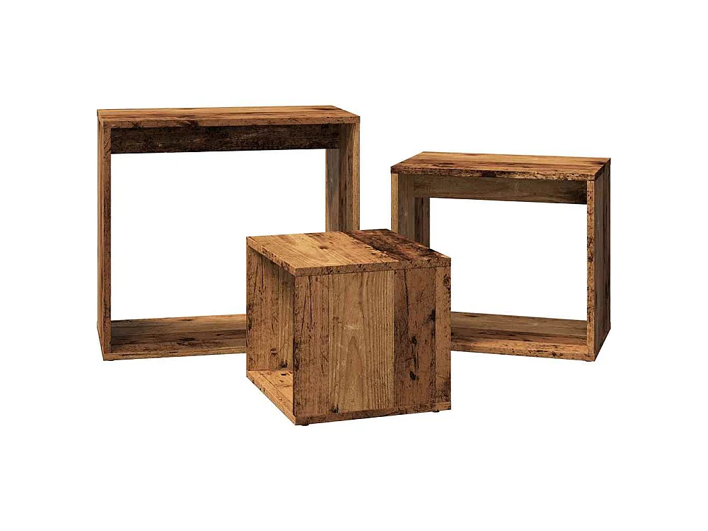 3-delige Tafeltjesset bewerkt hout oud houtkleurig