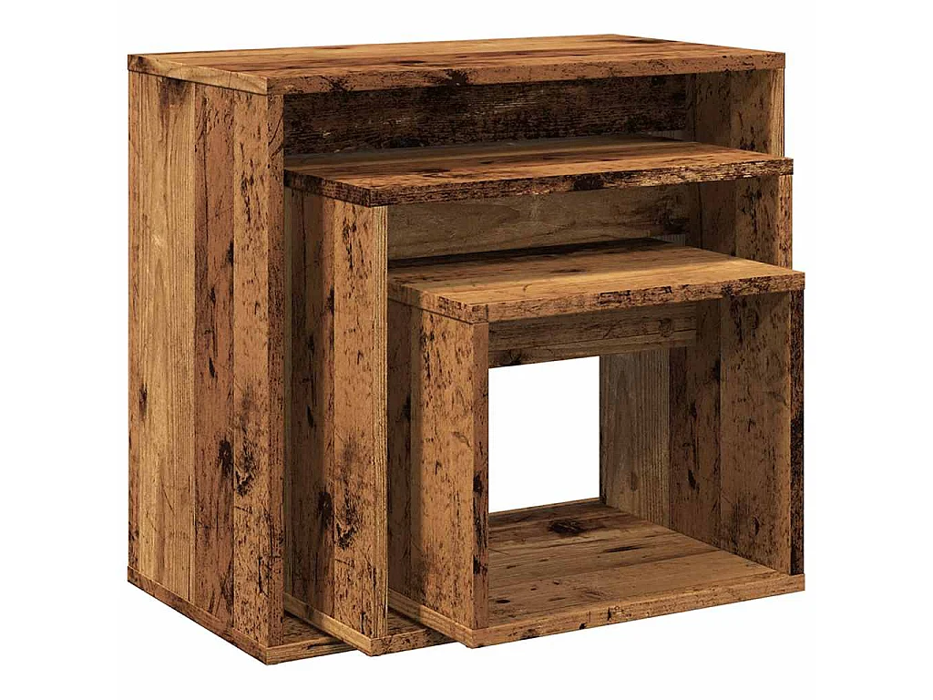 3-delige Tafeltjesset bewerkt hout oud houtkleurig