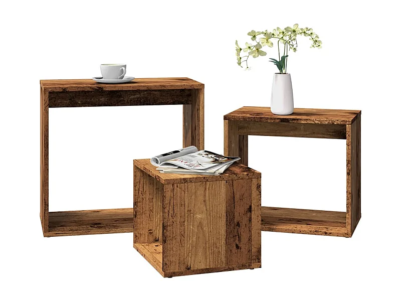 Tables gigognes 3 pcs vieux bois bois d'ingénierie