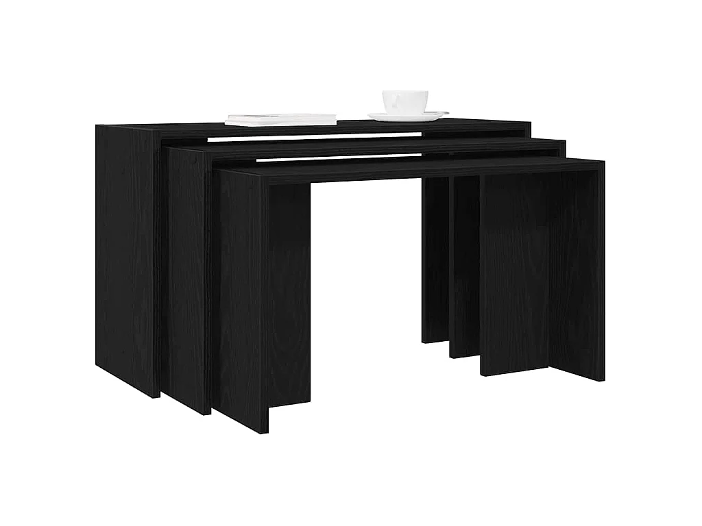 Mesas apilables 3 piezas madera contrachapada negro