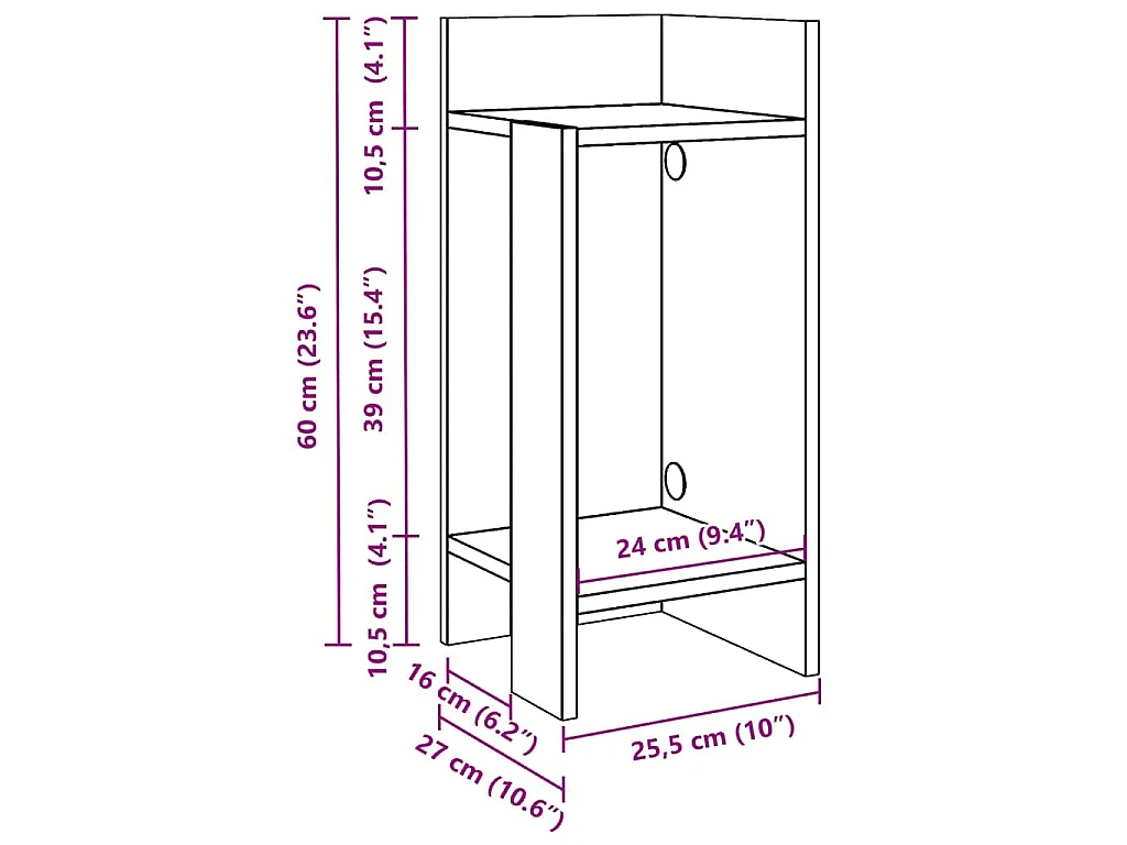 Bijzettafels 2 st met plank 25,5x27x60 cm betongrijs