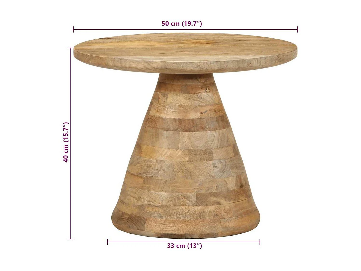 Table d'appoint Ø50x40 cm bois de manguier massif