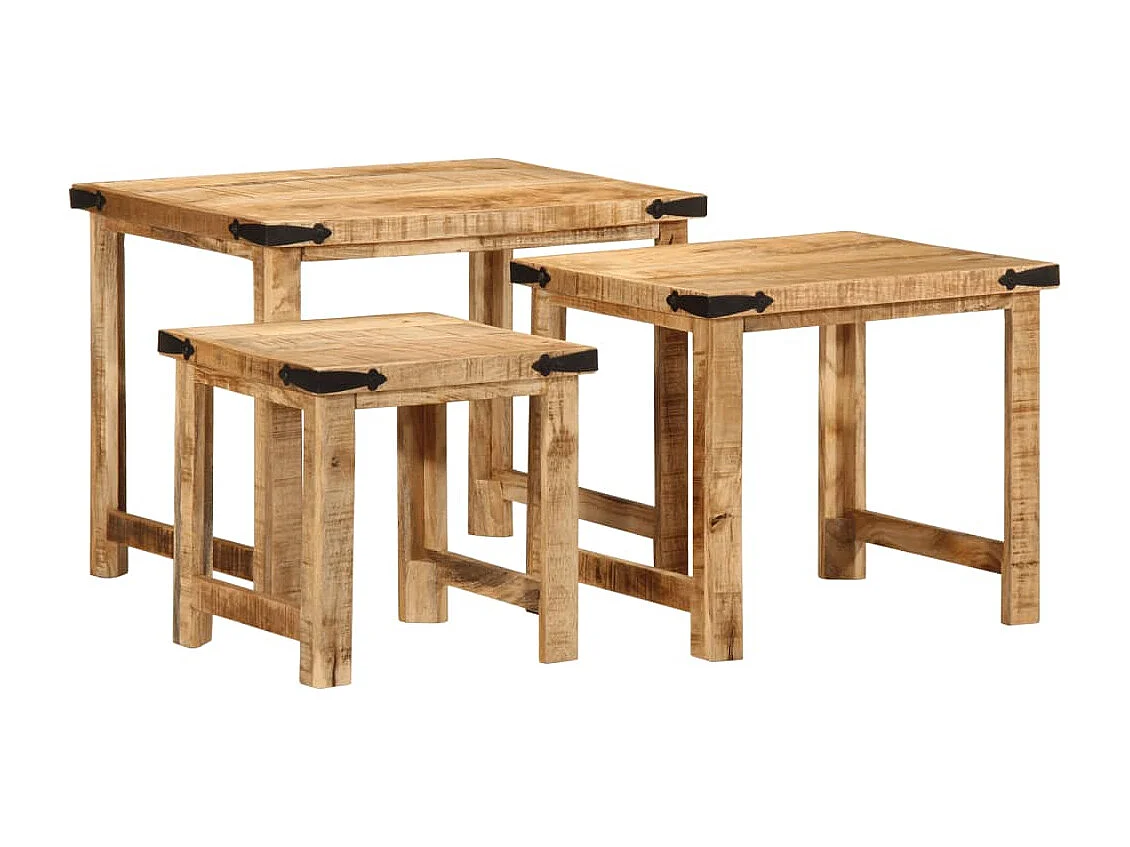 Mesas de apoio encastrar 3 pcs madeira mangueira áspera maciça