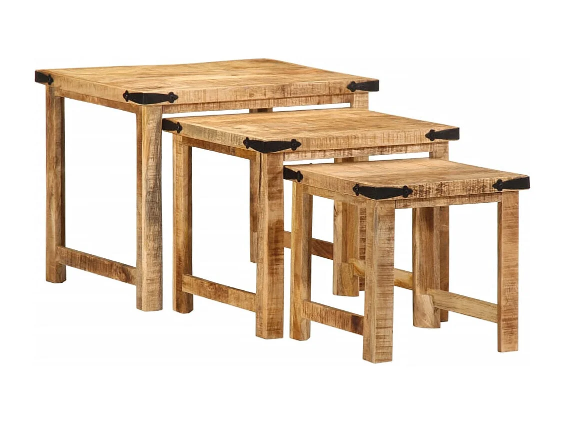 Mesas de apoio encastrar 3 pcs madeira mangueira áspera maciça