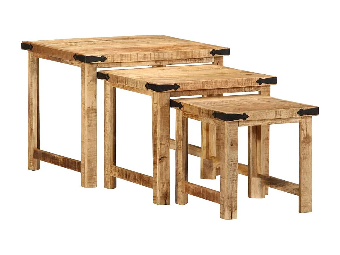 Mesas de apoio encastrar 3 pcs madeira mangueira áspera maciça