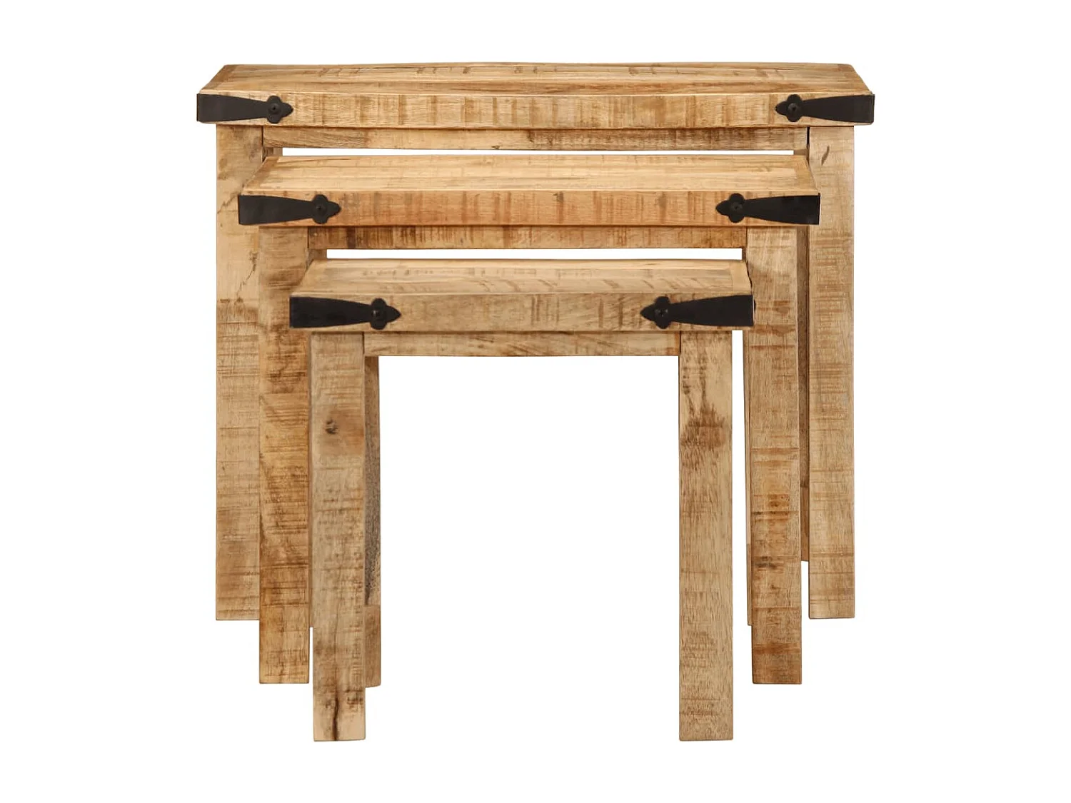 Mesas de apoio encastrar 3 pcs madeira mangueira áspera maciça