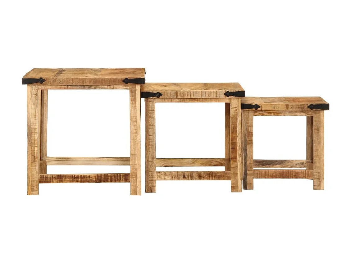 Mesas de apoio encastrar 3 pcs madeira mangueira áspera maciça