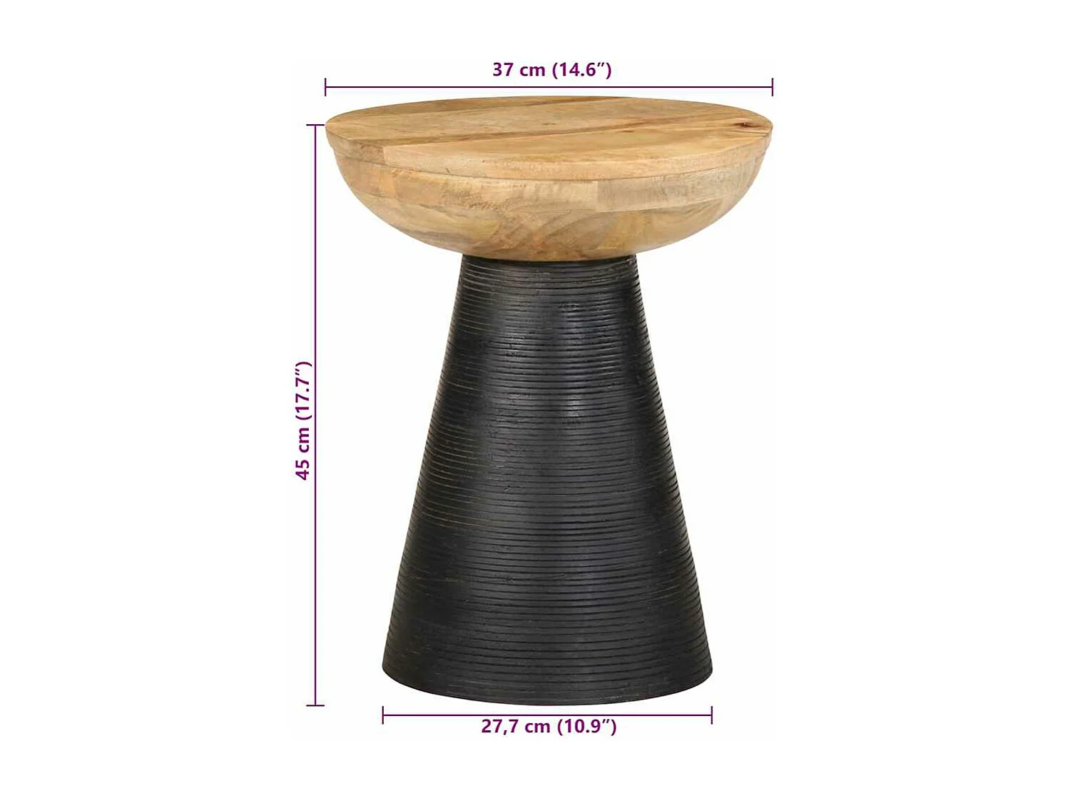 Mesa de apoio preto Ø37x45 cm madeira de mangueira maciça