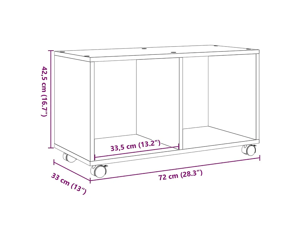Armoire à roulettes noir 72x33x42,5 cm bois d'ingénierie