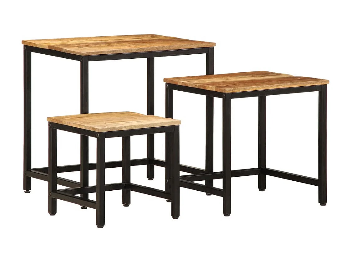 Beistelltische Satztische 3 Stk. Raues Massivholz Mango