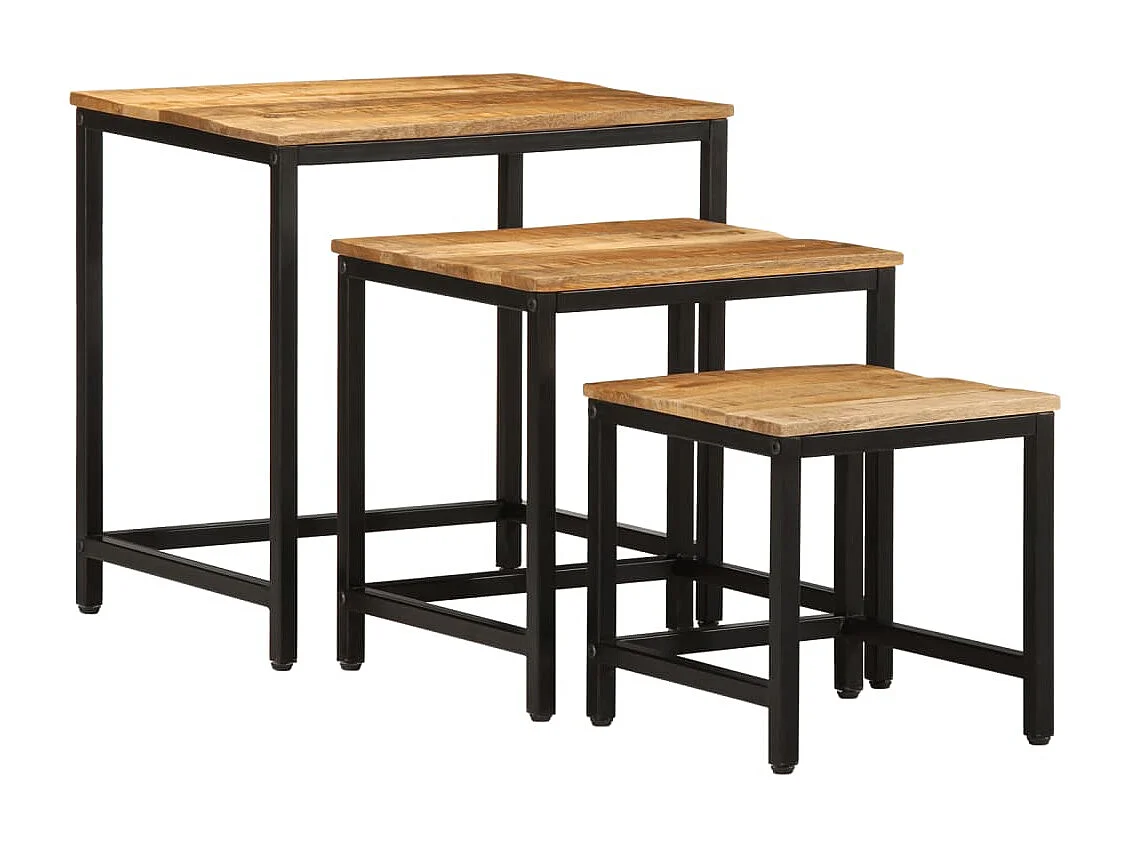 Beistelltische Satztische 3 Stk. Raues Massivholz Mango