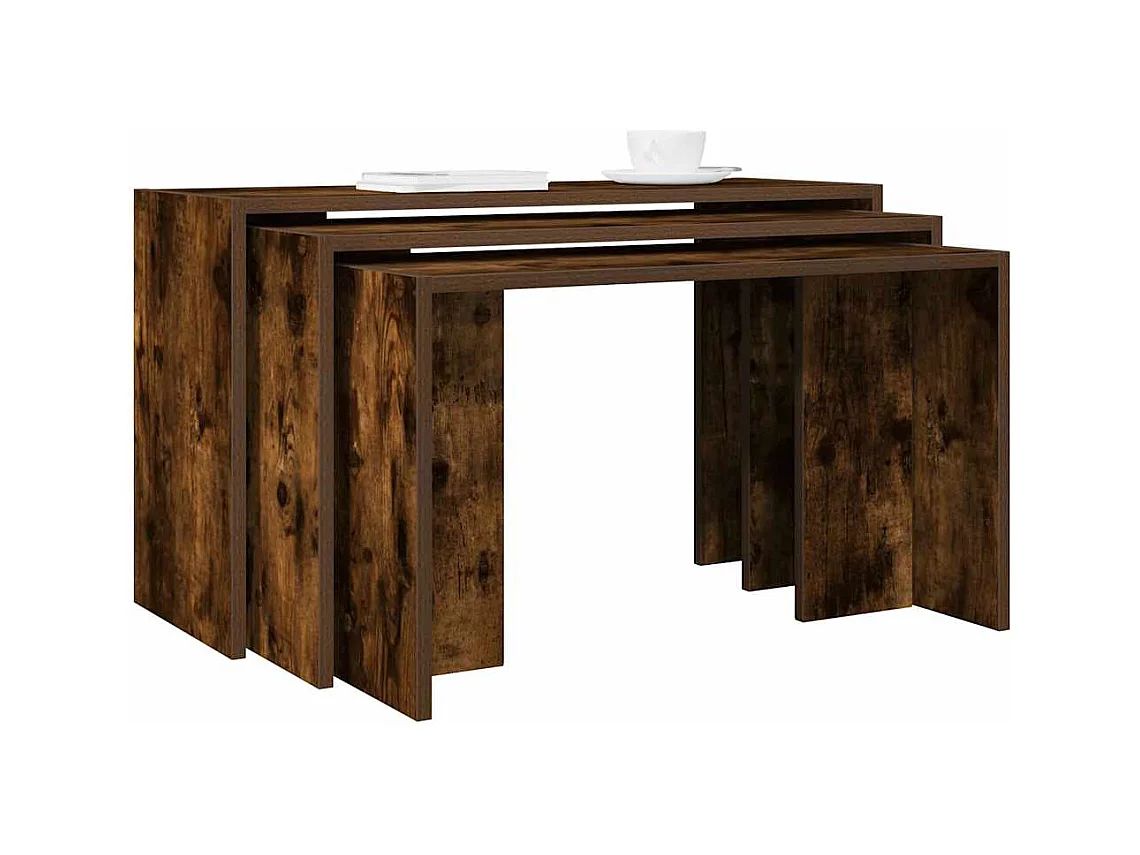 Tables gigognes 3 pcs chêne fumé bois d'ingénierie