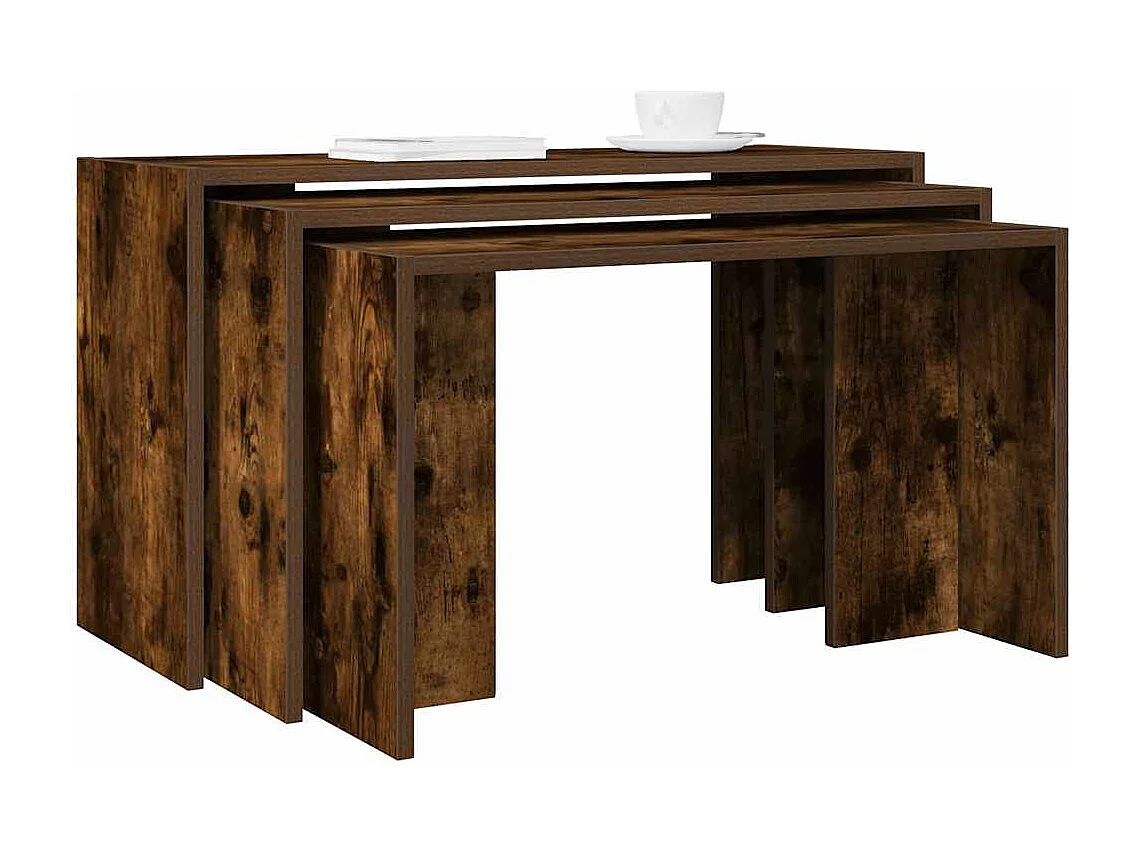 Tables gigognes 3 pcs chêne fumé bois d'ingénierie