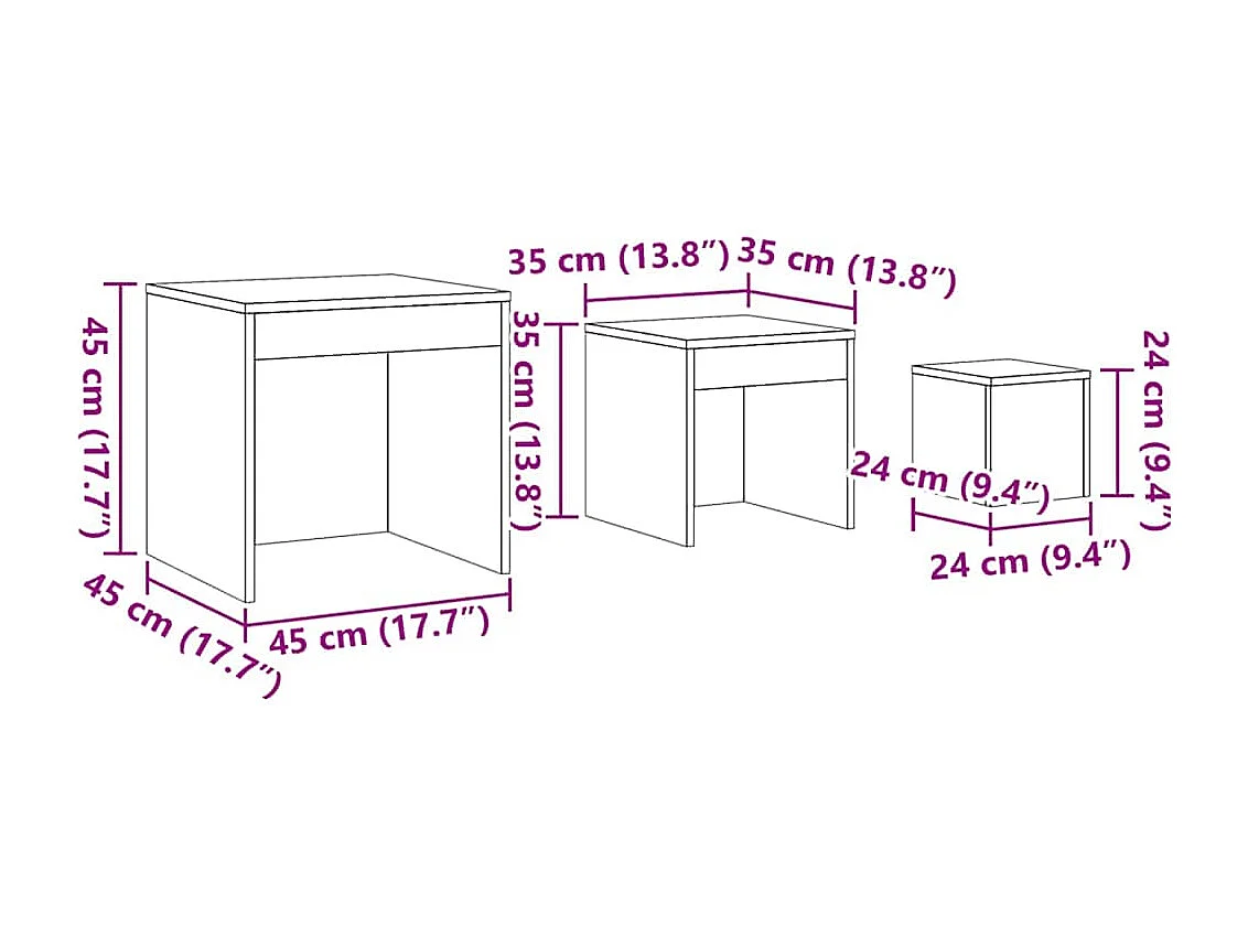 Tables gigognes 3 pcs chêne artisanal bois d'ingénierie