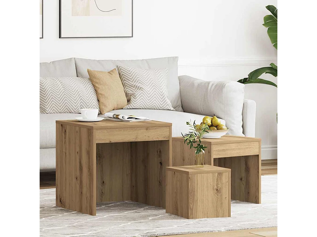 Mesas apilables 3 pzas madera contrachapada color roble artisan