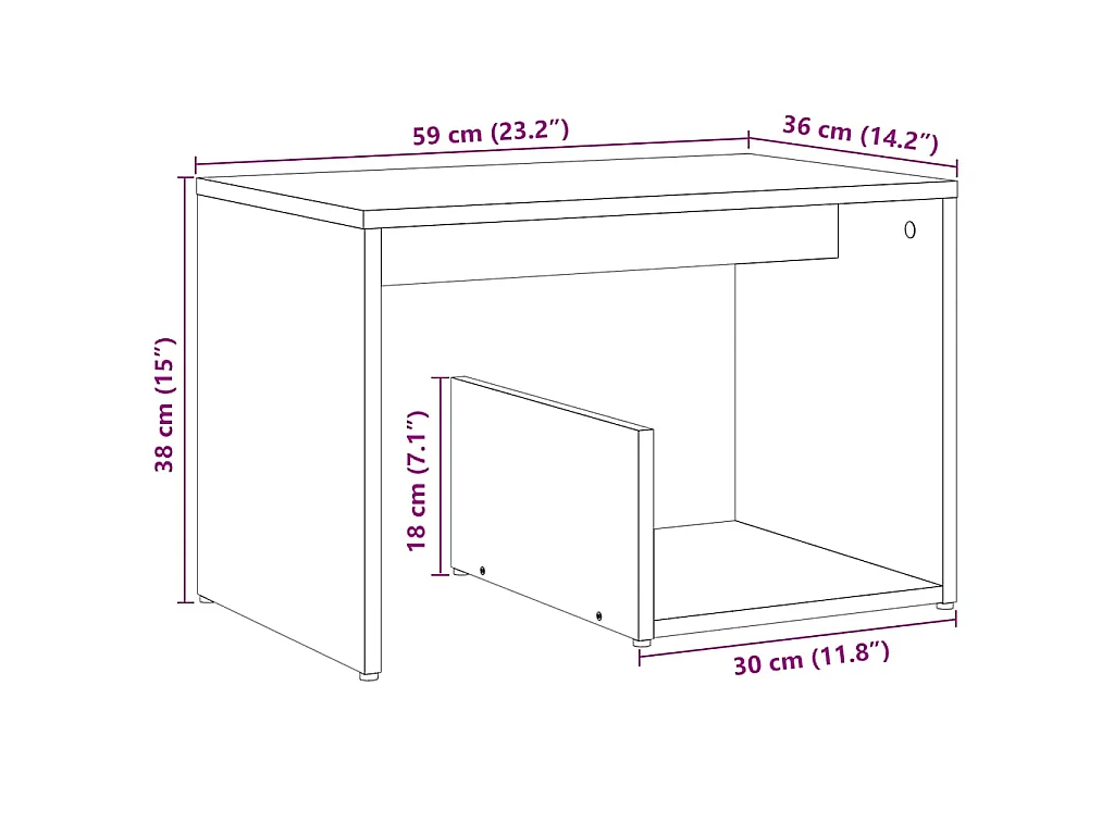 Table d'appoint vieux bois 59x36x38 cm bois d'ingénierie