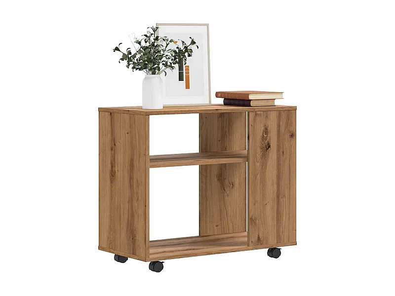 Bijzettafel 70x35x55 cm bewerkt hout artisanaal eikenkleurig