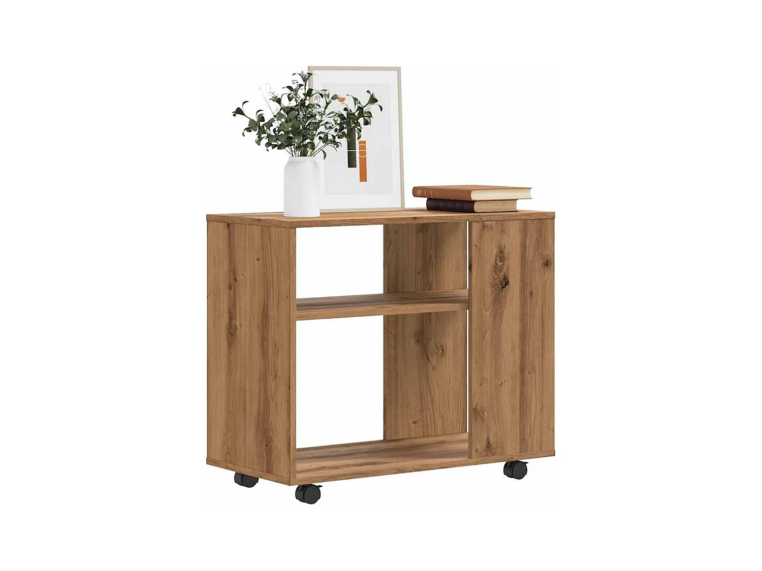 Table d'appoint chêne artisanal 70x35x55 cm bois d'ingénierie
