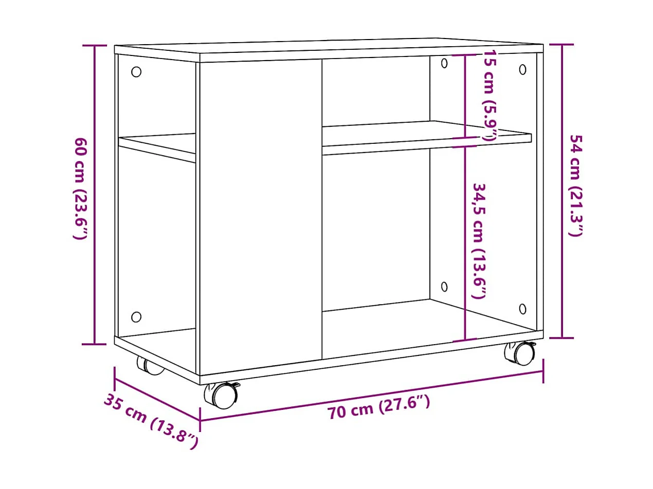 Beistelltisch mit Rollen Sonoma Eiche 70x35x60 cm Holzwerkstoff