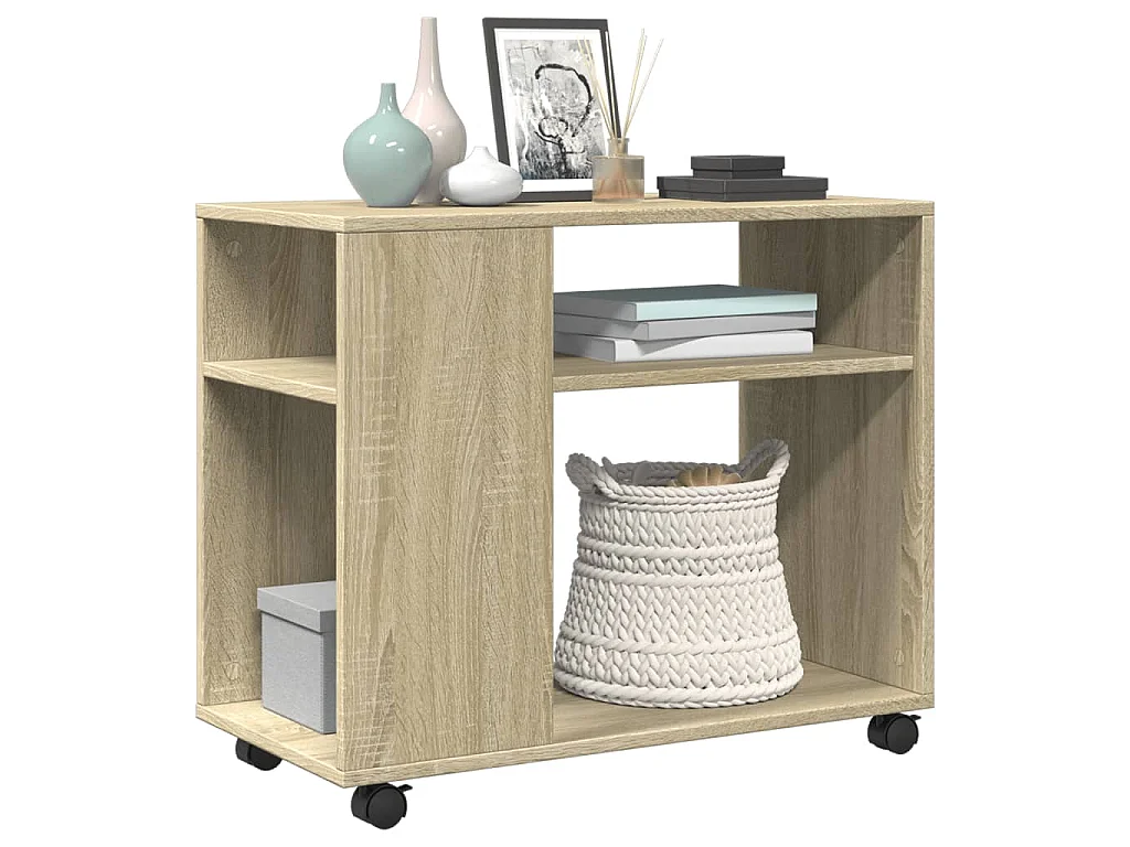 Mesa auxiliar con ruedas madera roble Sonoma 70x35x60 cm