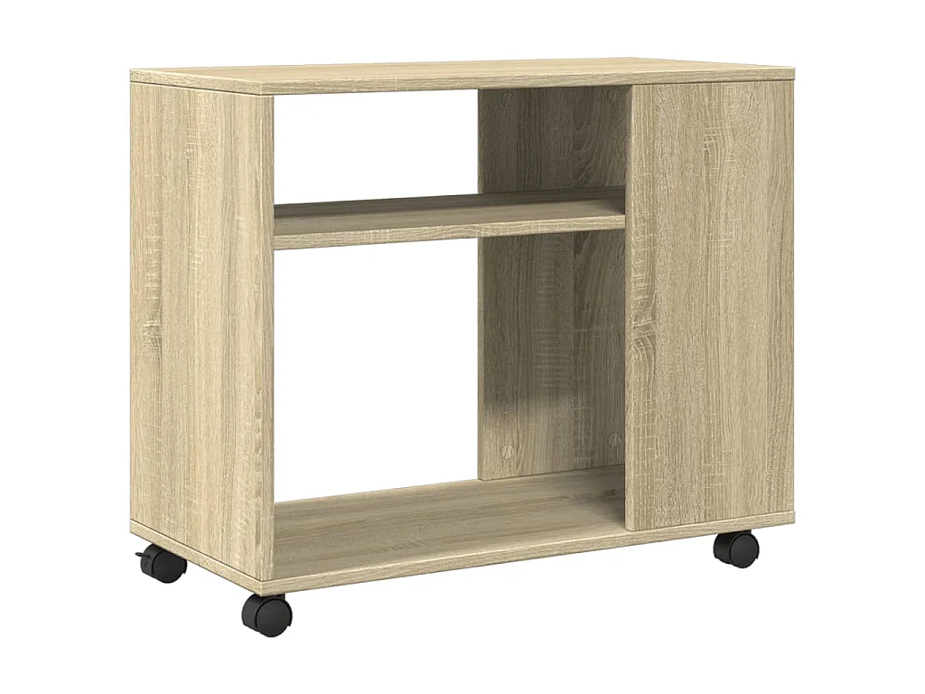 Mesa auxiliar con ruedas madera roble Sonoma 70x35x60 cm