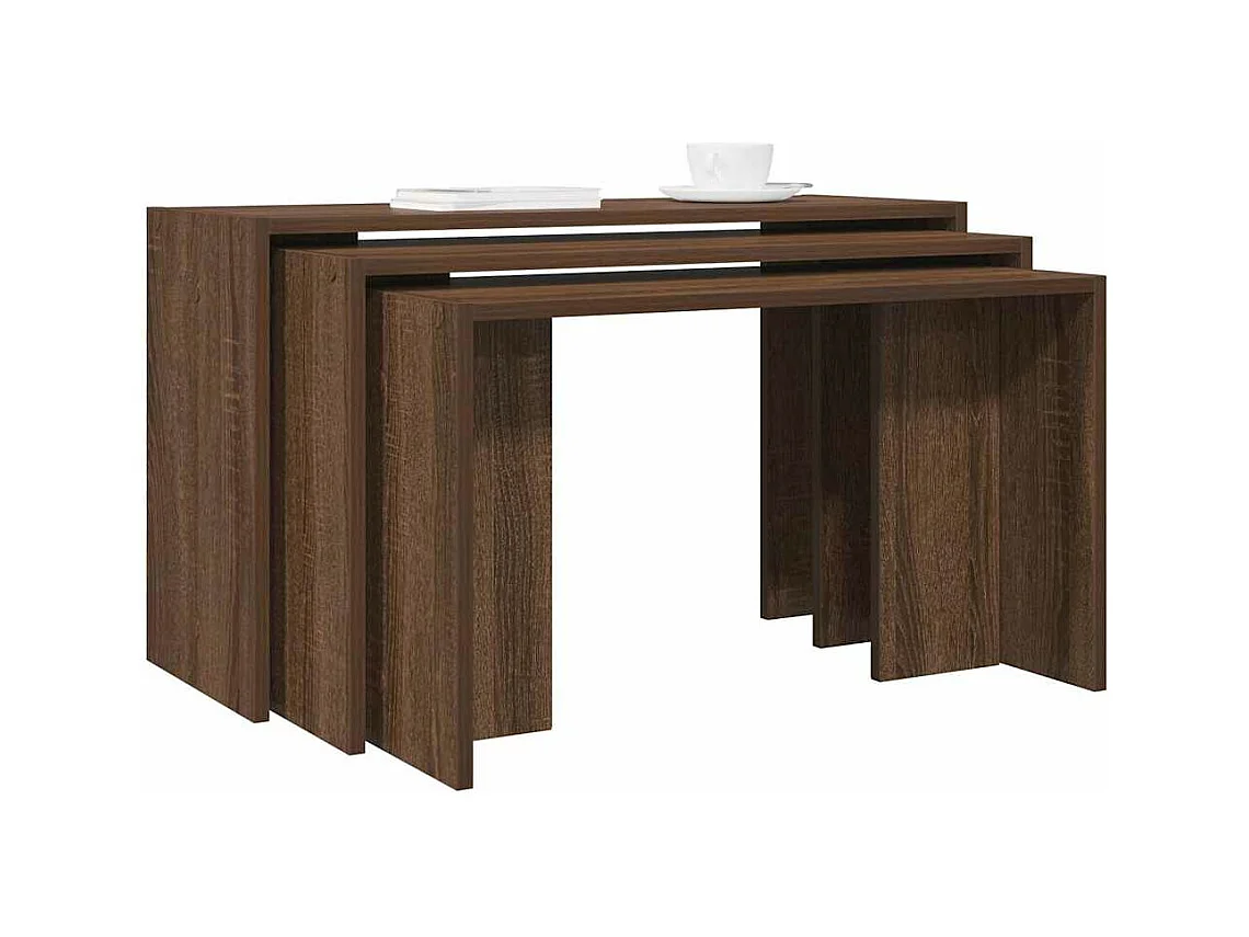 Tavolini Impilabili 3 pz Rovere Marrone in Legno Multistrato