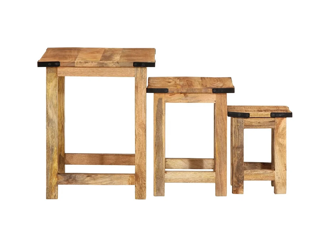 Tables d'appoint gigognes 3 pcs bois de manguier massif brut