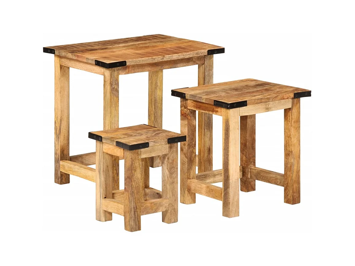 Beistelltische Satztische 3 Stk. Raues Massivholz Mango