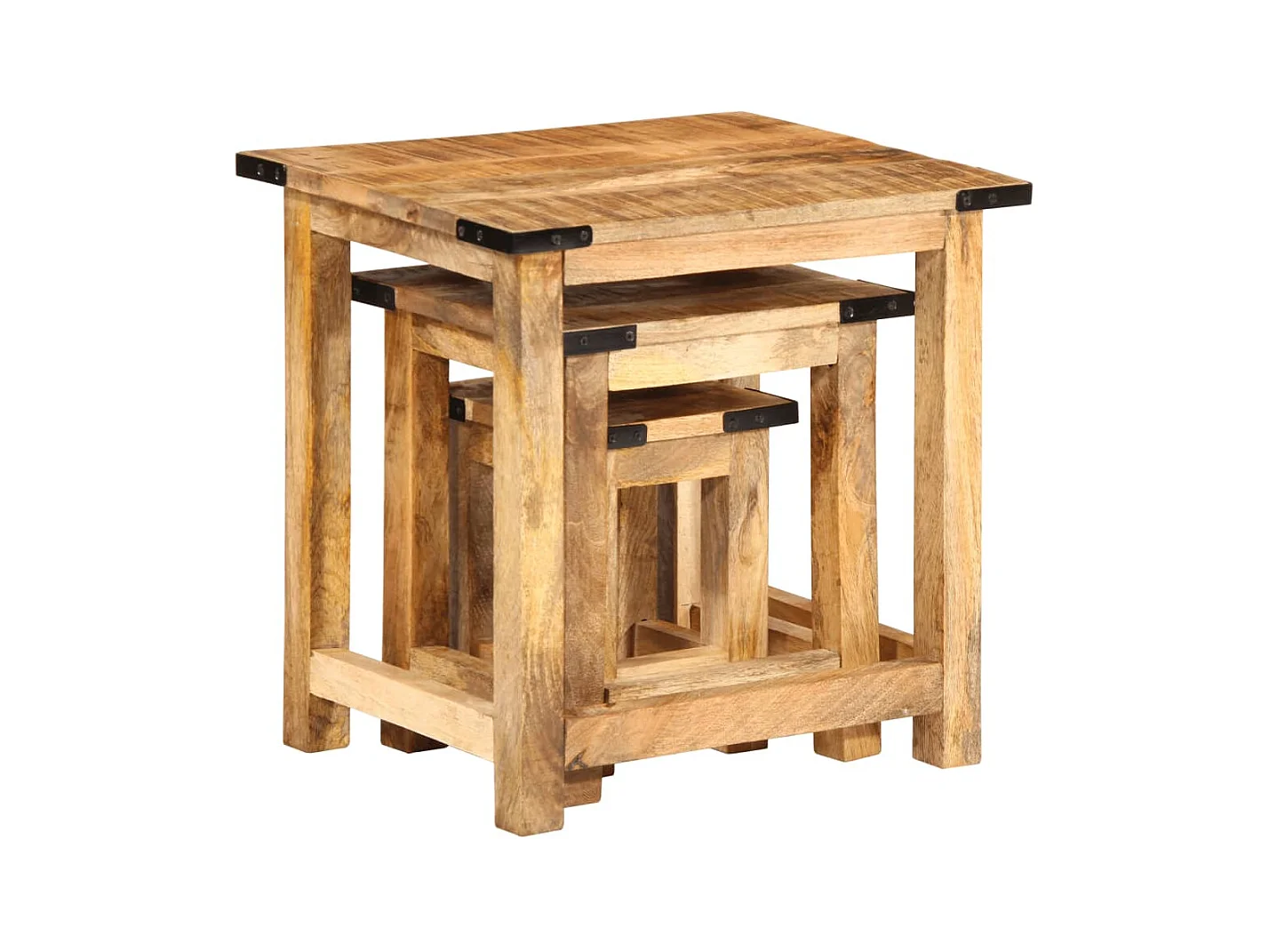 Beistelltische Satztische 3 Stk. Raues Massivholz Mango