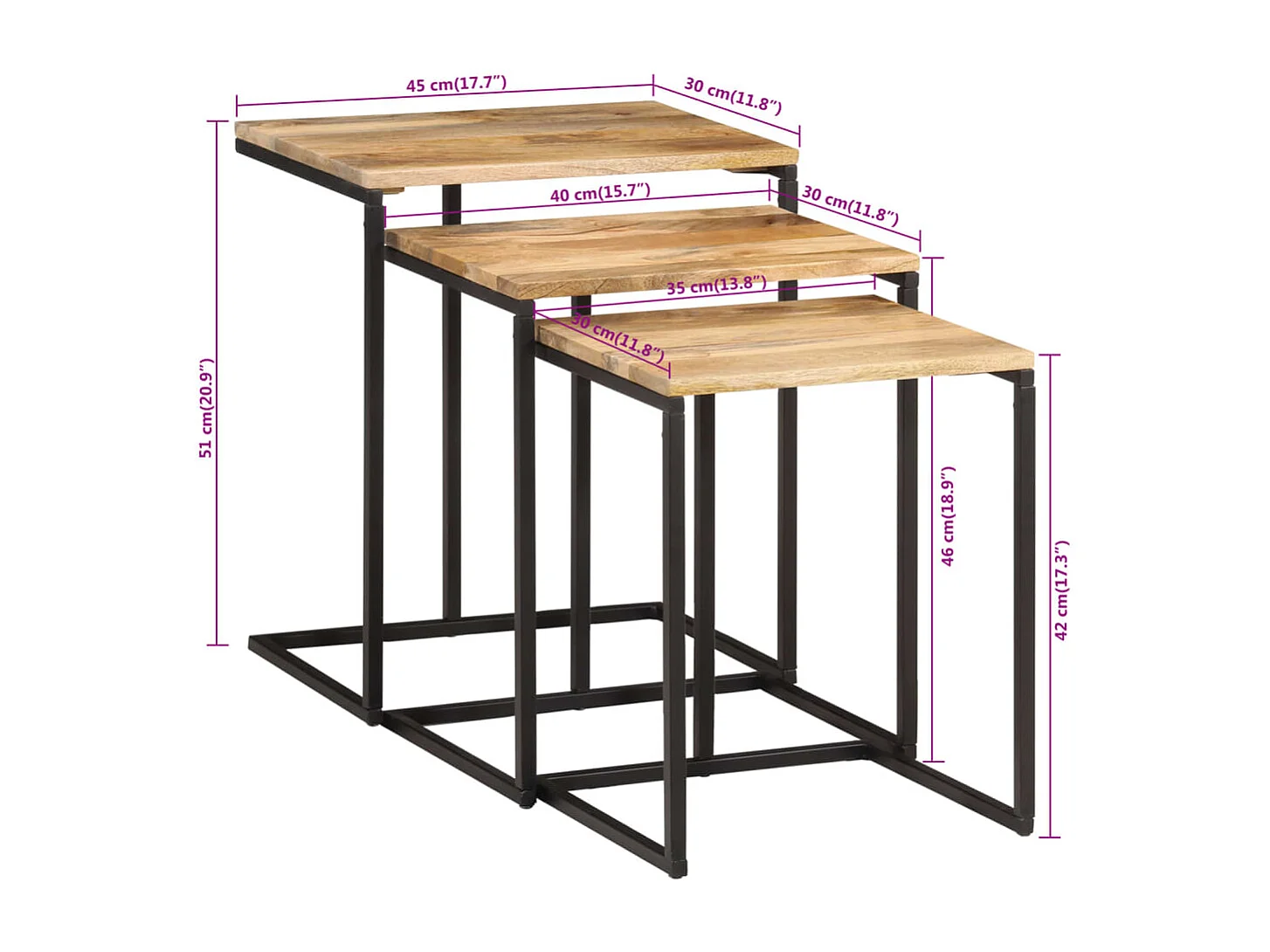 Tables gigognes 3 pcs bois massif d'acacia