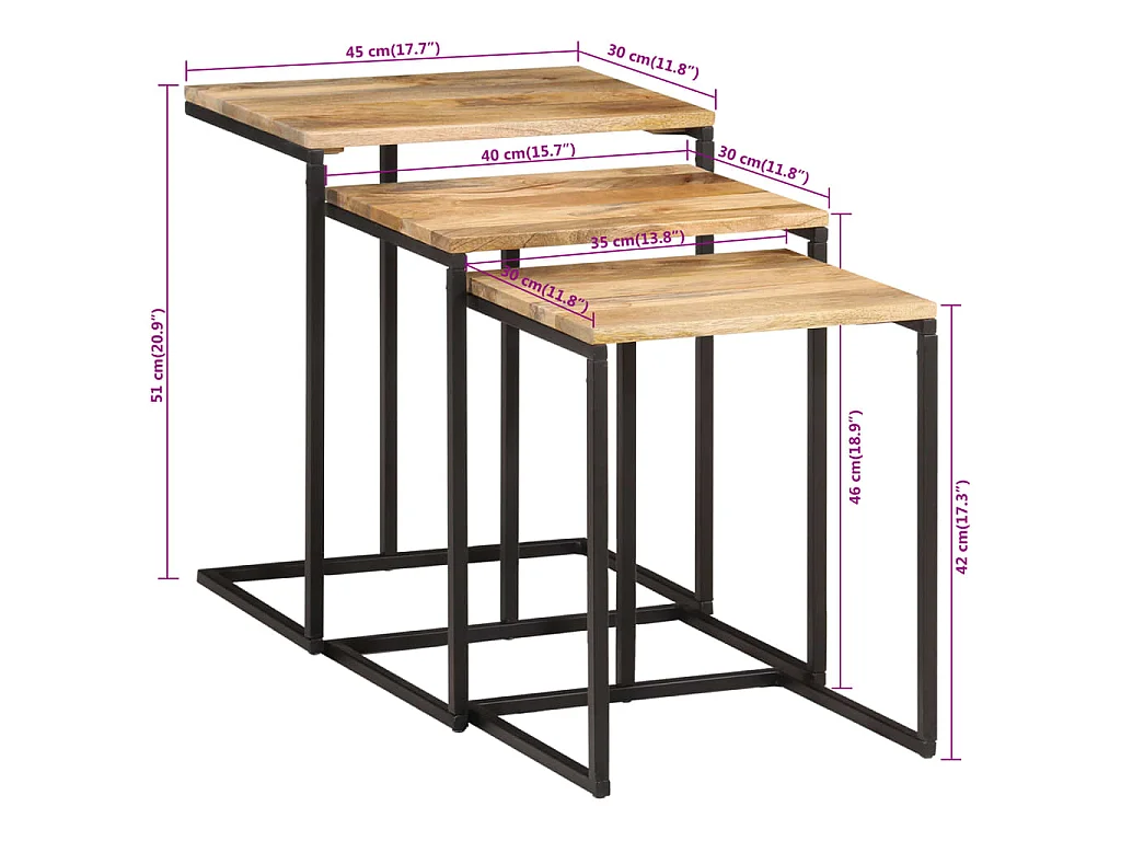Satztische 3 Stk. Massivholz Akazie