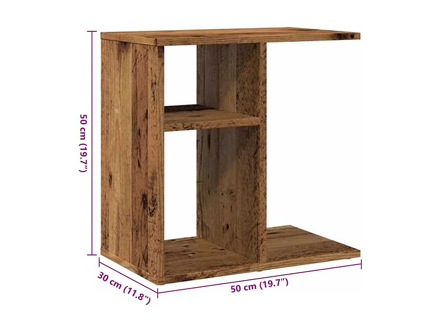 Table d'appoint vieux bois 50x30x50 cm bois d'ingénierie