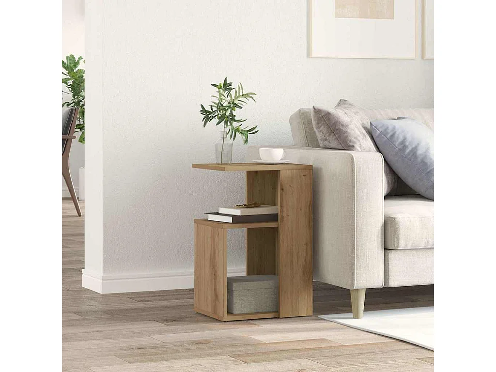 Bijzettafel 36x30x56 cm bewerkt hout artisanaal eikenkleurig