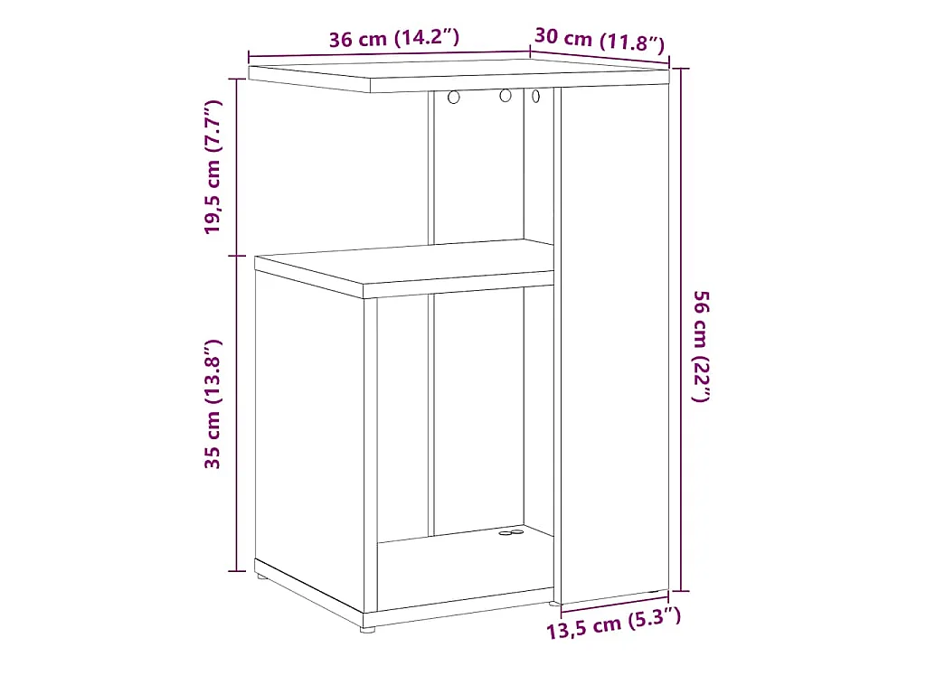 Bijzettafel 36x30x56 cm bewerkt hout artisanaal eikenkleurig