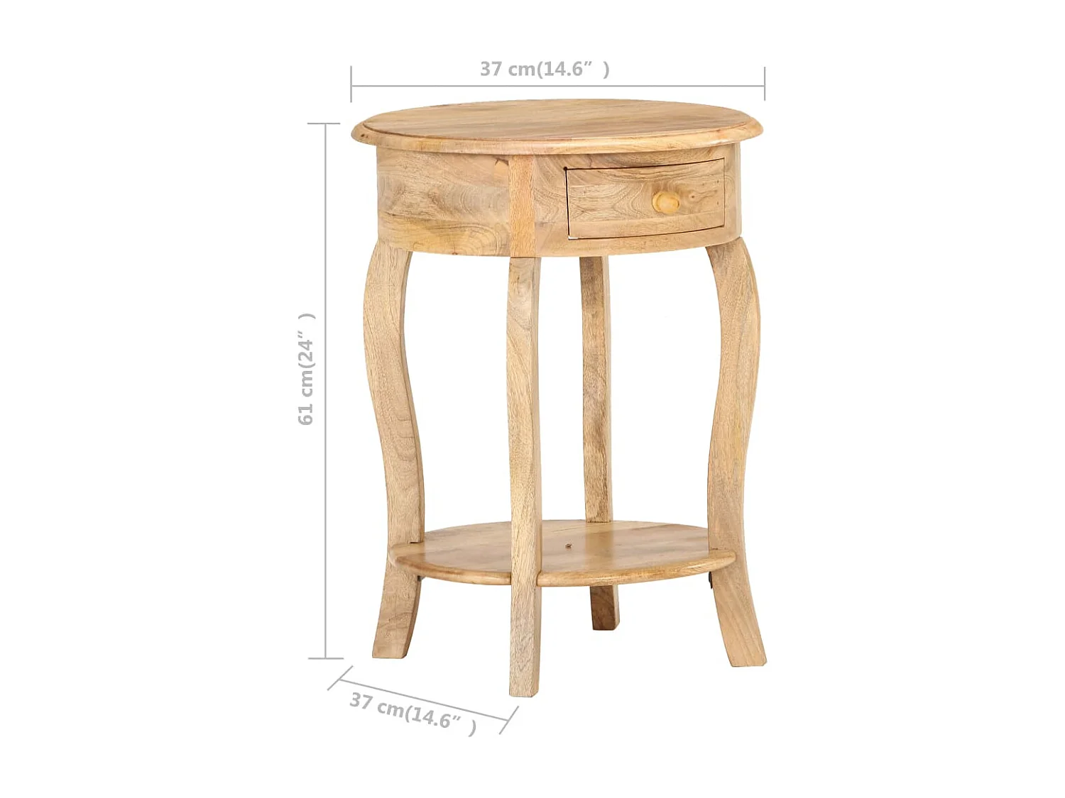 Mesa auxiliar de madera maciza de mango 37x37x61 cm