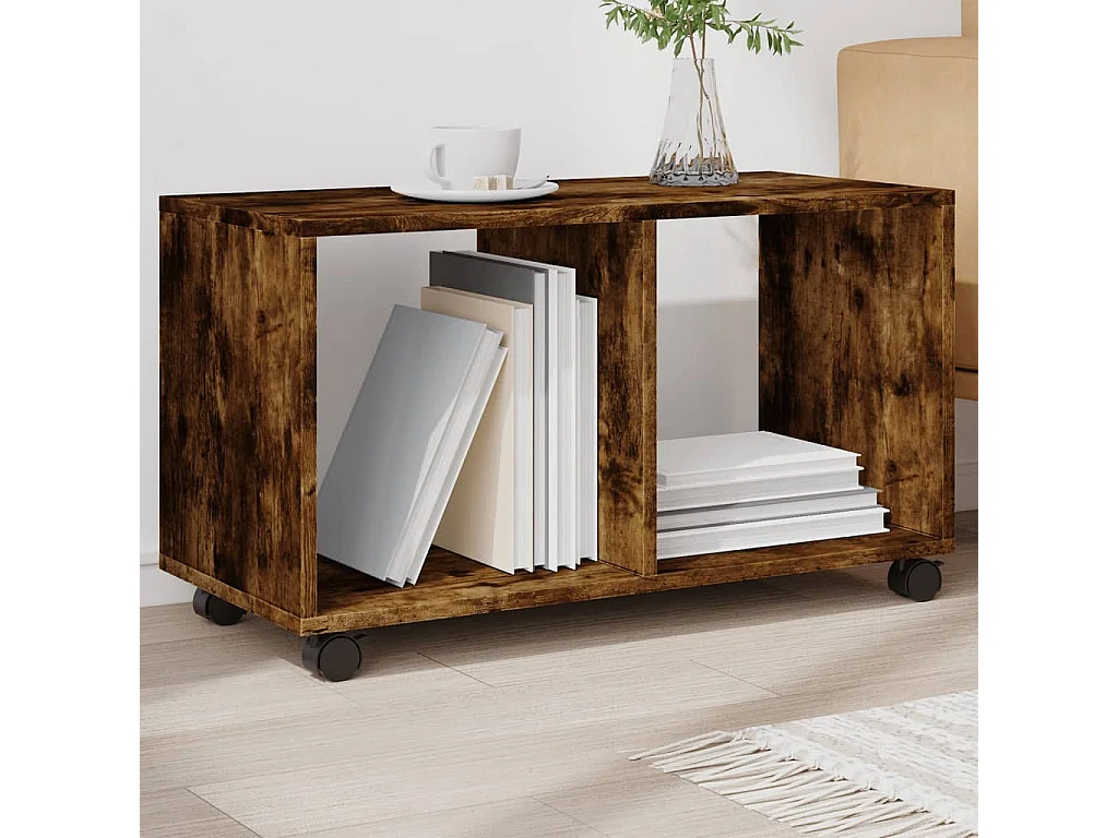 Rolkast 72x33x42,5 cm bewerkt hout gerookt eikenkleurig