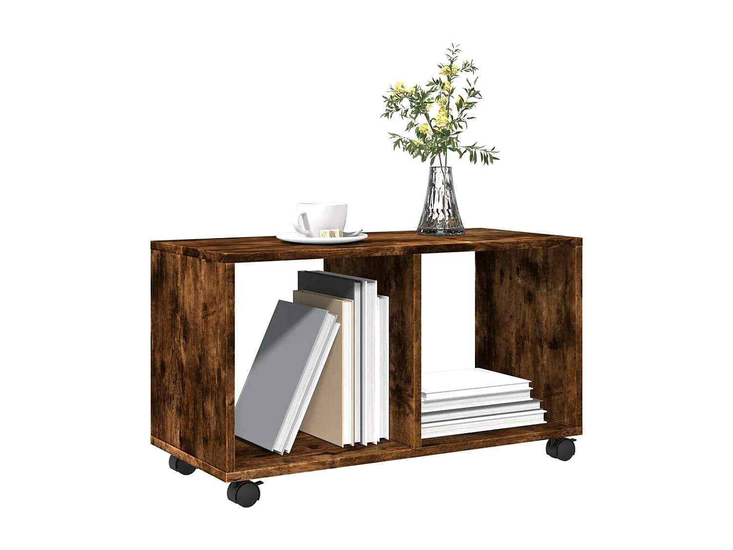 Armoire roulante chêne fumé 72x33x42,5 cm bois d'ingénierie