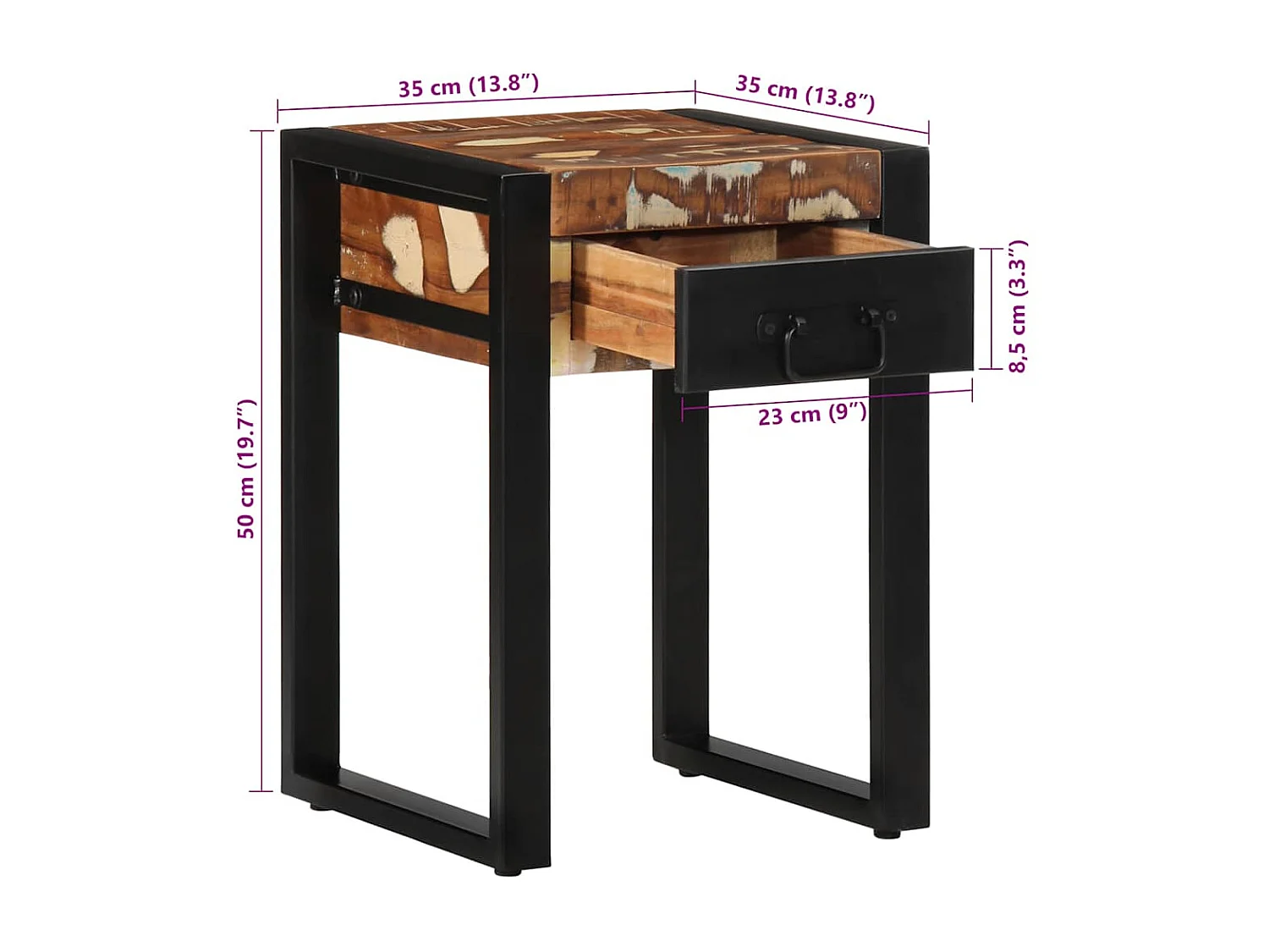 Beistelltisch Mehrfarbig 35x35x50 cm Altholz Massiv