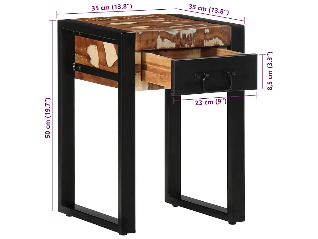 Tavolino Multicolore 35x35x50 cm in Legno Massello Recupero