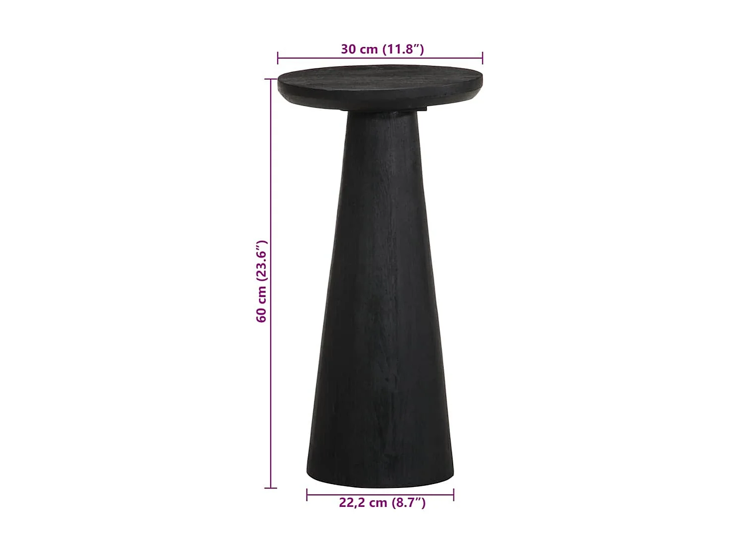 Mesa auxiliar madera maciza de mango negra Ø30x60 cm