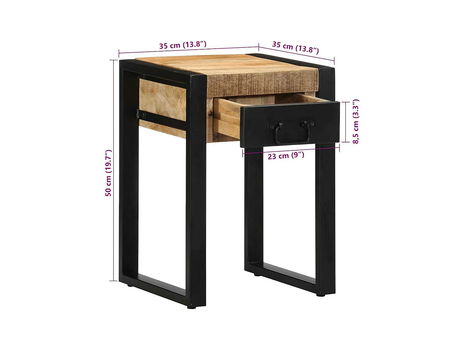 Beistelltisch 35x35x50 cm Raues Massivholz Mango