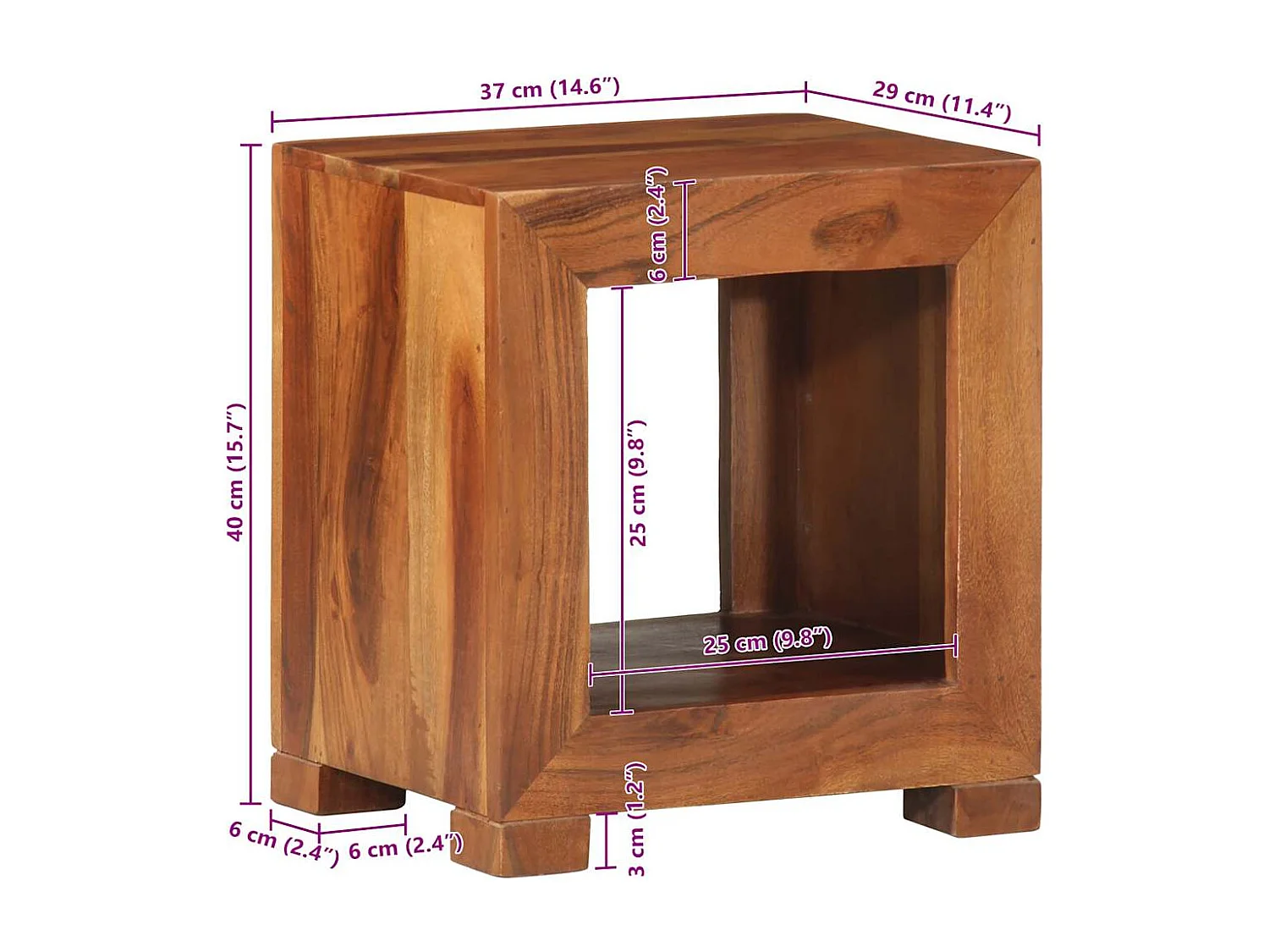 Table d'appoint 37x29x40 cm bois massif d'acacia
