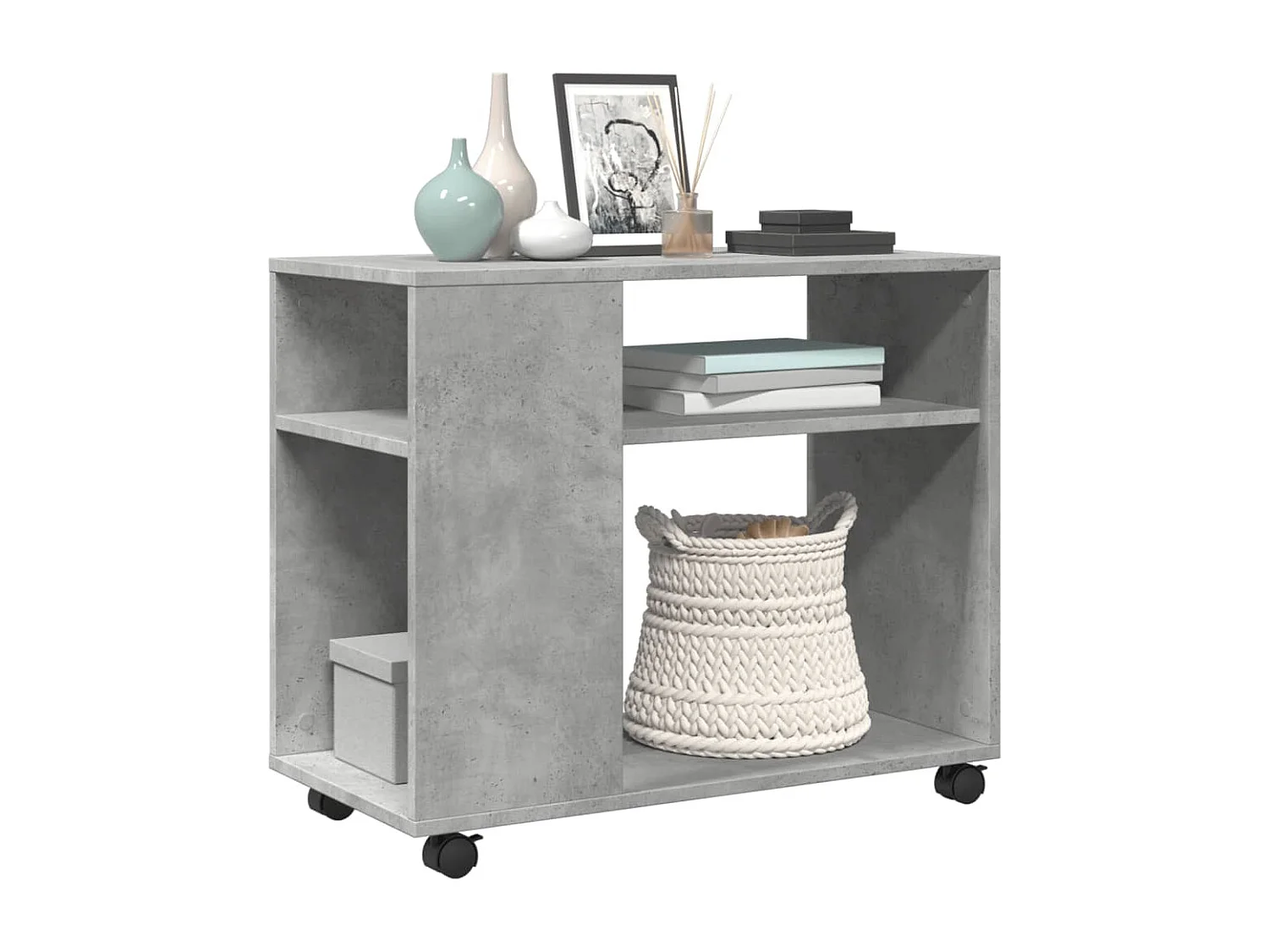 Table d'appoint avec roues gris béton bois d'ingénierie