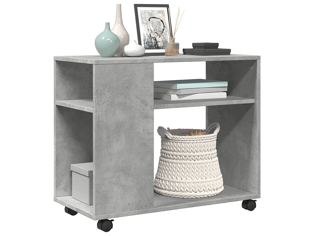 Table d'appoint avec roues gris béton bois d'ingénierie