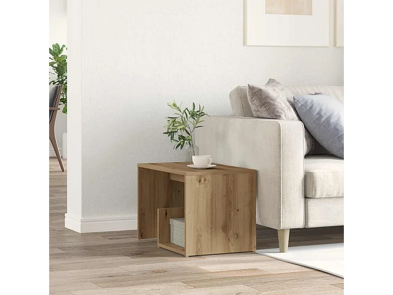 Bijzettafel 59x36x38 cm bewerkt hout artisanaal eikenkleurig